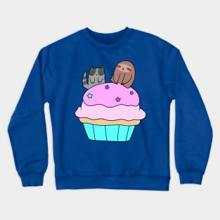 Cupcake Blue Tabby Cat and Sloth Crewneck Sweatshirt